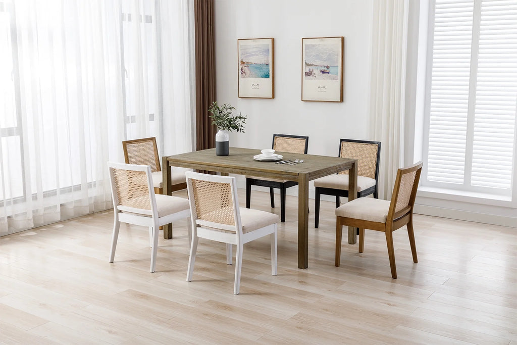 Beige Rattan Dining Chairs Set of 2 with White Hardwood Frame H724733