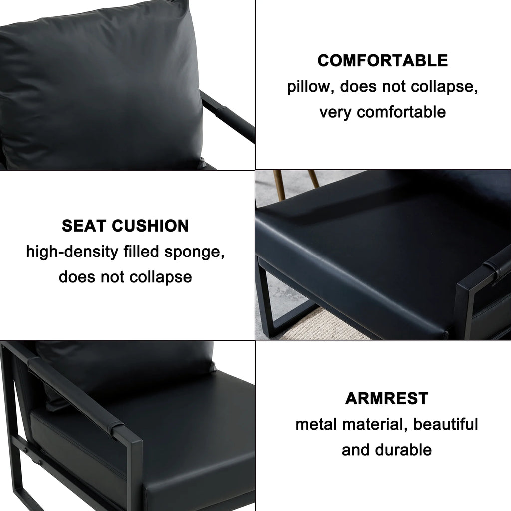 Black PU Leather Accent Chair Set of 2 with Metal Frame P528