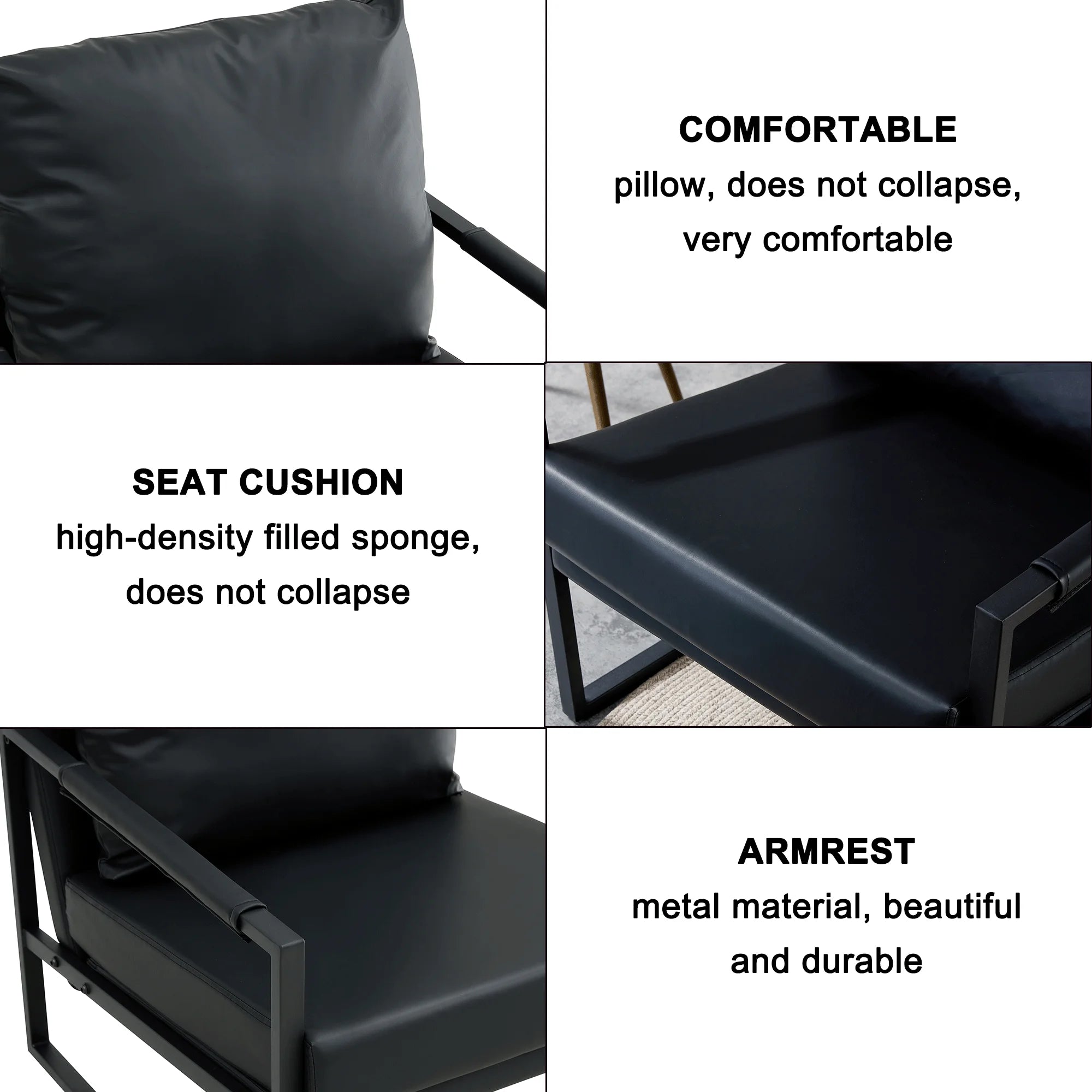 Black PU Leather Accent Chair Set of 2 with Metal Frame P528