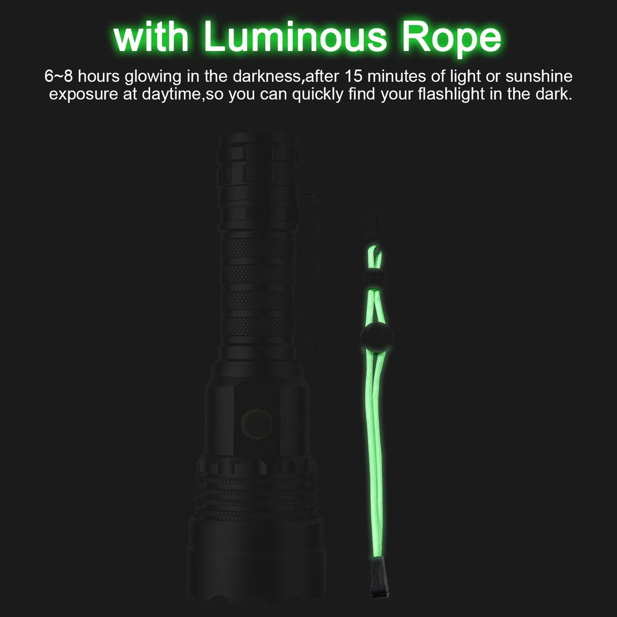 Rechargeable LED Flashlight 12000 Lumens Zoomable Handheld Spotlight with Lanyard and Hooks Q798225