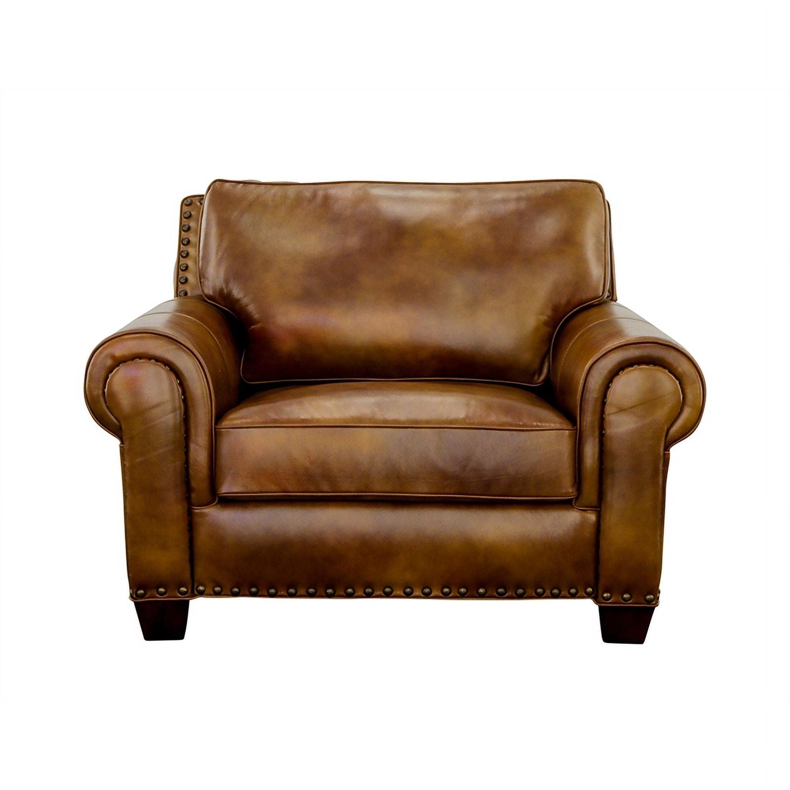 Camel Top-Grain Leather Accent Chair with Toss Pillows F9418