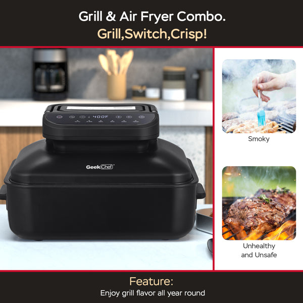 7-in-1 Indoor Grill with Non-Stick Plate and Air Fryer Basket Z371