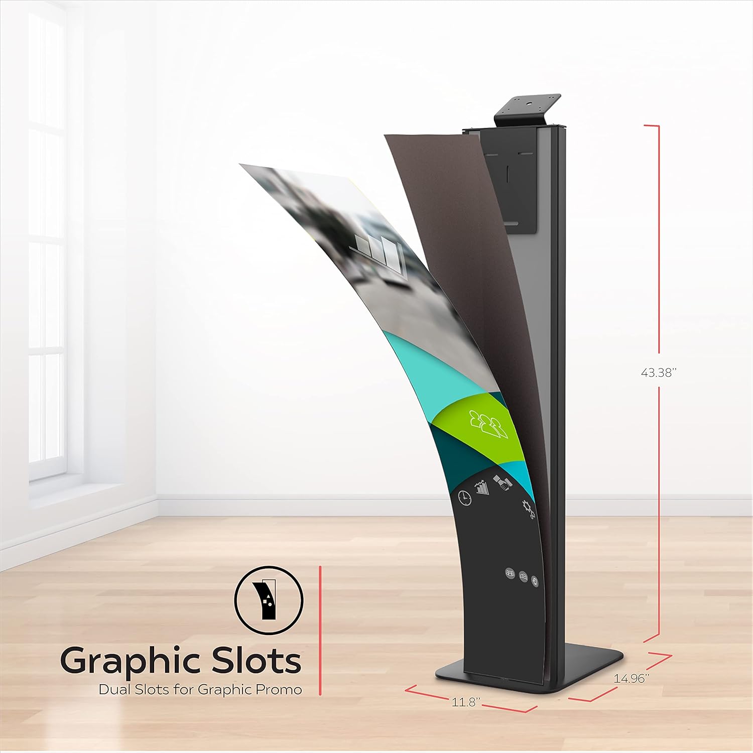 Black Floor Stand with Graphic Slots and VESA Plate L4418