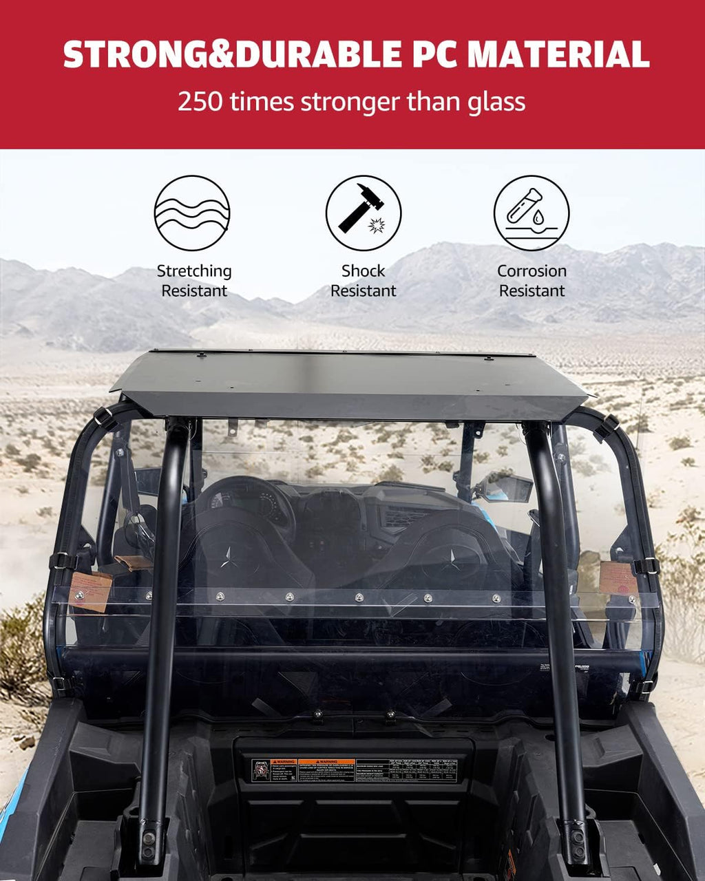 Rear Windshield for Polaris RZR XP 1000, Clear Polycarbonate Rear Full Window E480