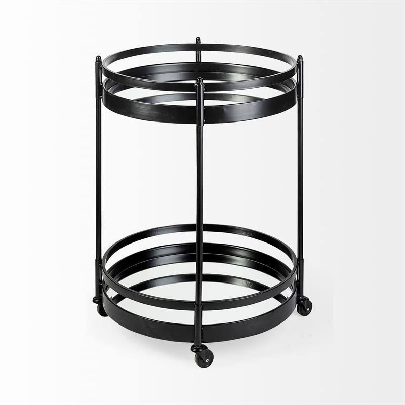 Black Metal Two-Tier Glass Shelf Bar Cart T325415