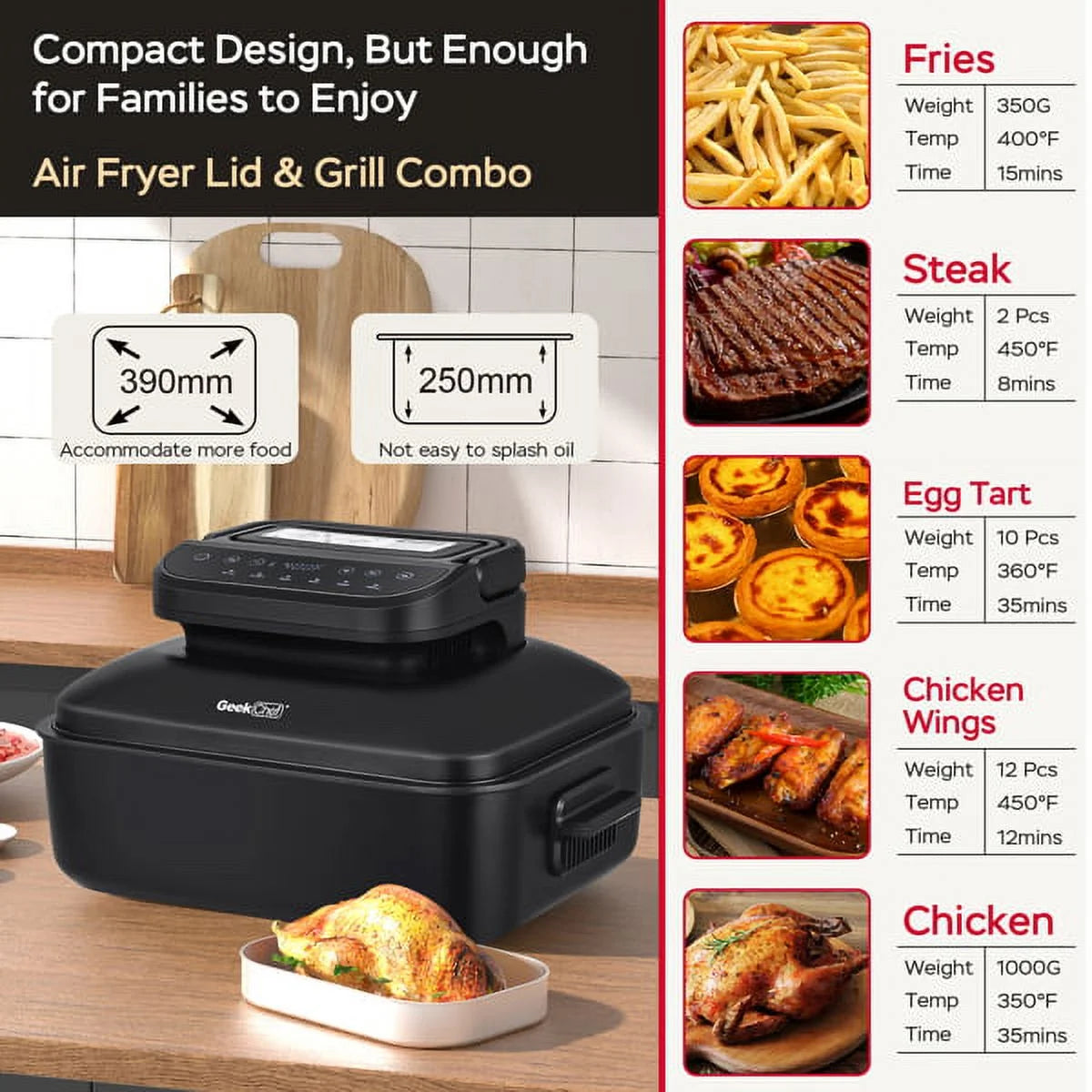 7-in-1 Indoor Grill with Non-Stick Plate and Air Fryer Basket Z371