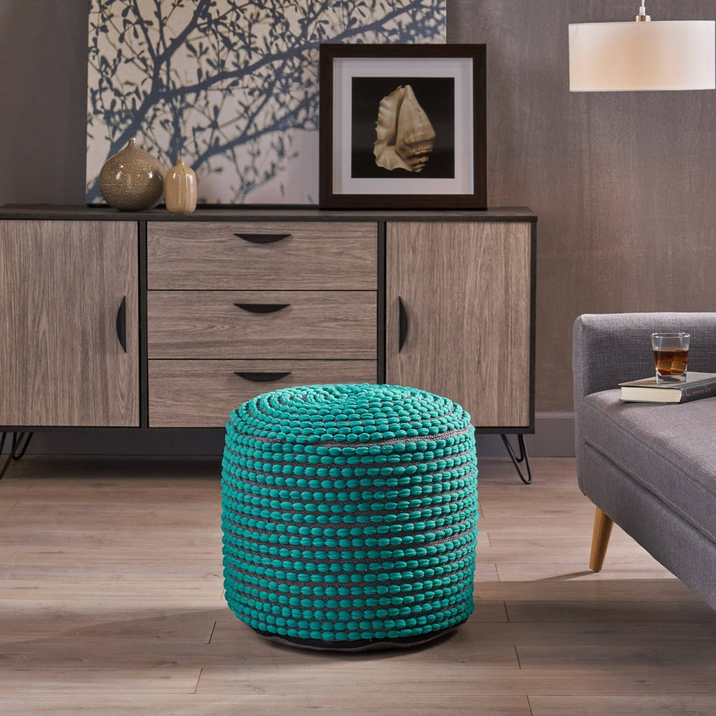 Green Handcrafted Fabric Ottoman Pouf K91908