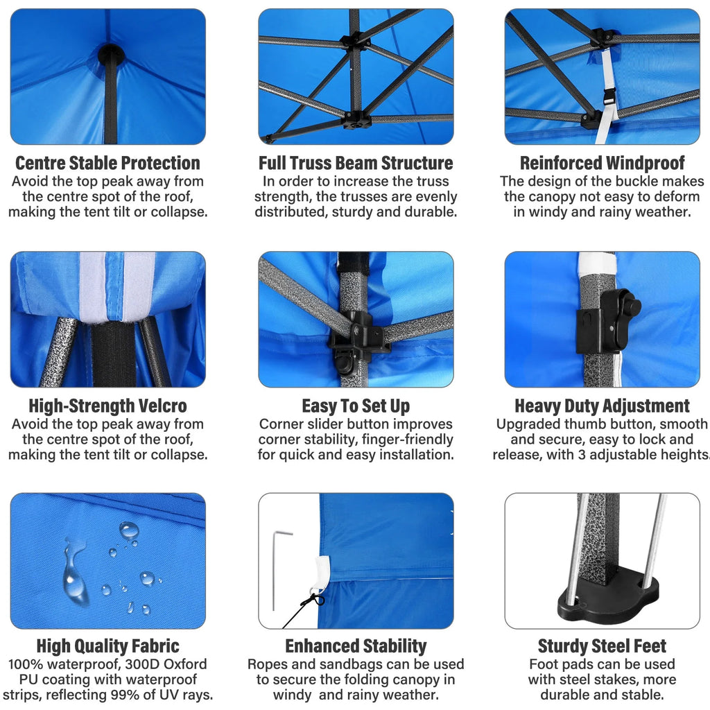 10' x 20' Pop Up Canopy Tent Straight Leg Shelter with Roller Bag, Blue X512346