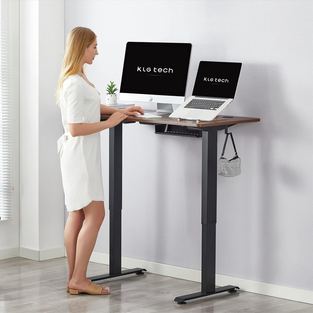 Black Steel Frame Walnut Top Electric Standing Desk, 48 x 24 Inch T519134