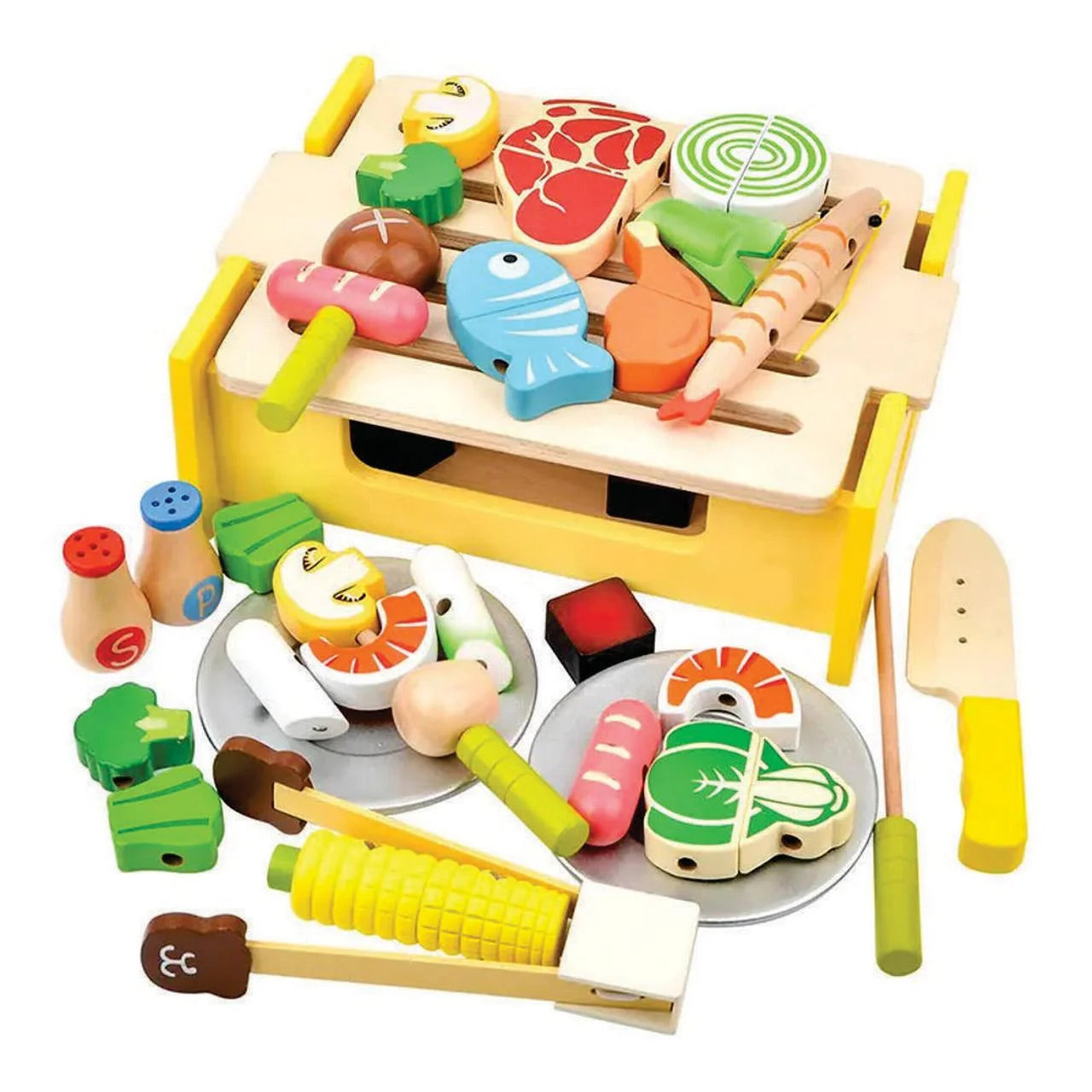 Wooden Grill BBQ Food Set Pretend Play Toy A63495