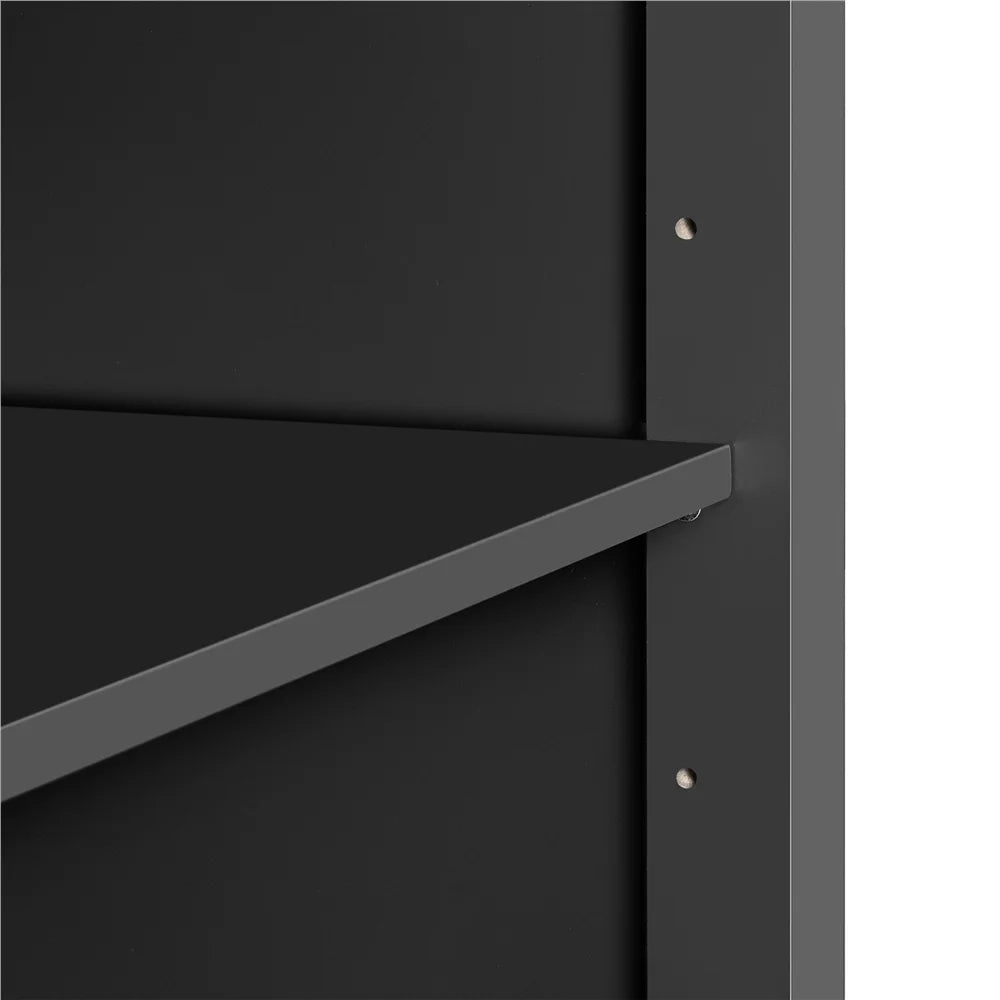 Black Kitchen Island Cart on Wheels with Stainless Steel Top and Open Shelves H1313