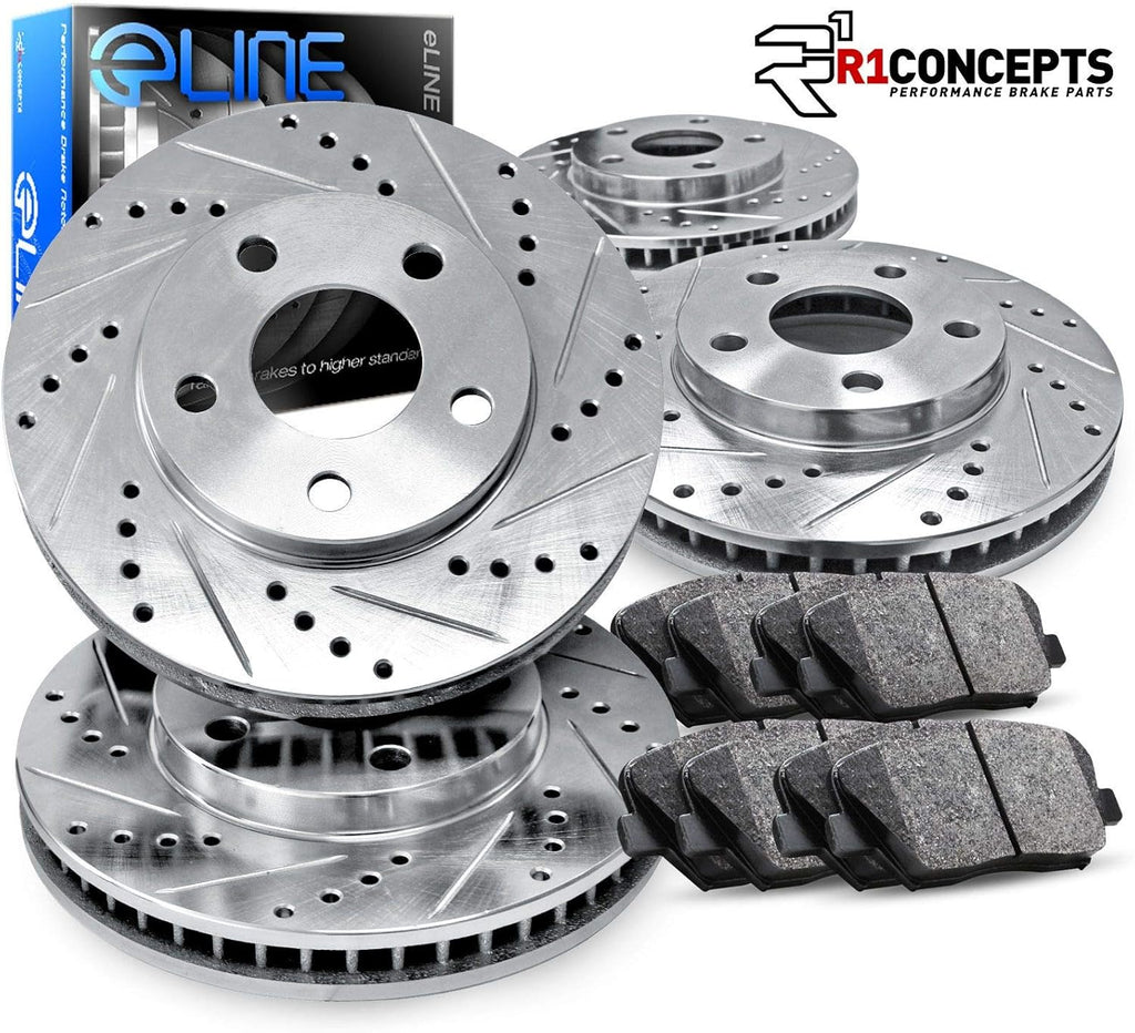 Drilled Slotted Brake Rotors Kit & Semi Met Brake Pads H402782
