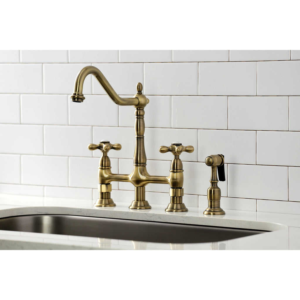 Polished Chrome Kitchen Bridge Faucet with Brass Sprayer C49251