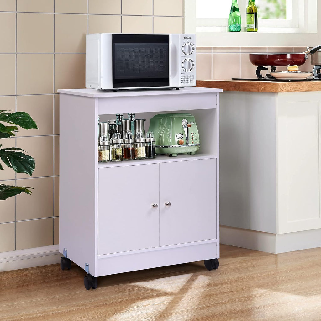 White Pack of 2 Microwave Kitchen Cart with Storage U7882