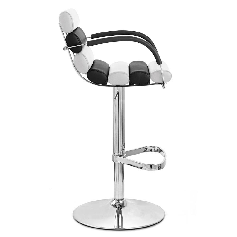 Black and White Adjustable Height Swivel Bar Stool with Chrome Base C312857