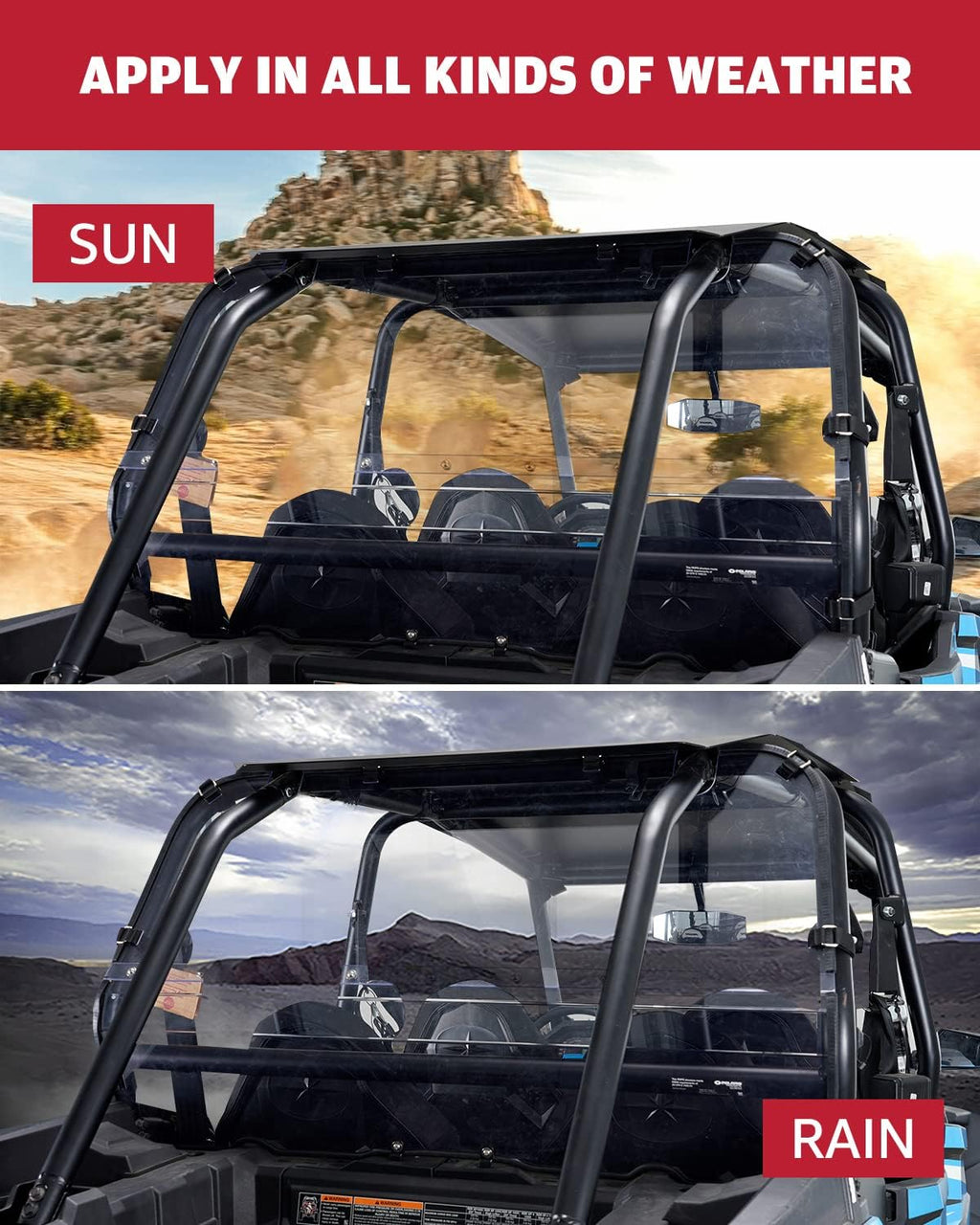 Rear Windshield for Polaris RZR XP 1000, Clear Polycarbonate Rear Full Window E480
