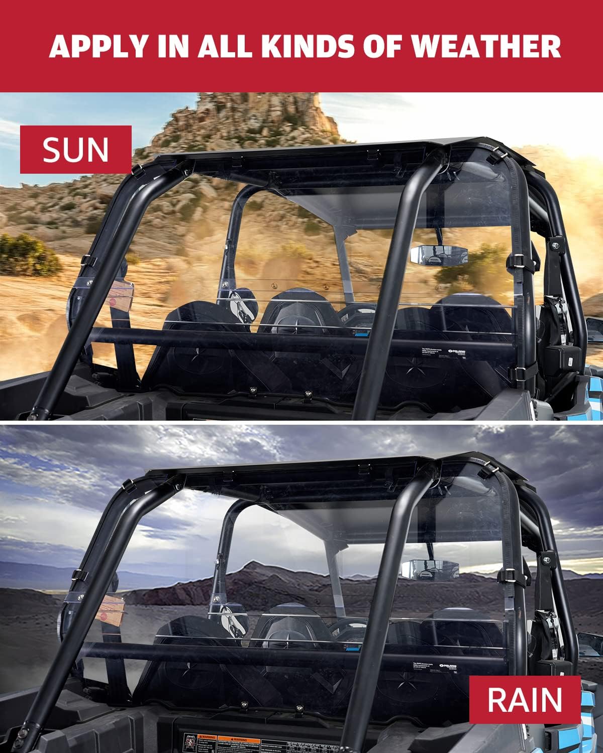 Rear Windshield for Polaris RZR XP 1000, Clear Polycarbonate Rear Full Window E480