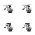 4 inch Thermoplastic Rubber Caster Set with Roller Bearings and Total Lock Brake W223