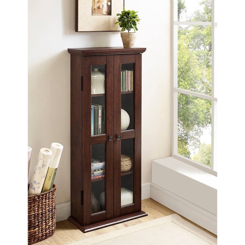Black Wood Media Storage Tower Cabinet A210