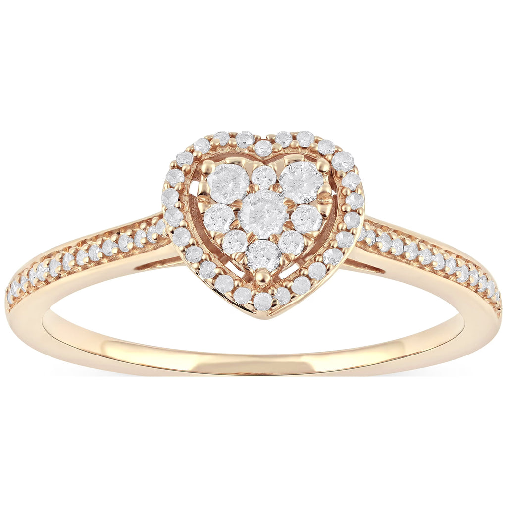 1/4ct TW Diamond 10K Yellow Gold Heart Shaped Cluster Halo Engagement Ring I532311