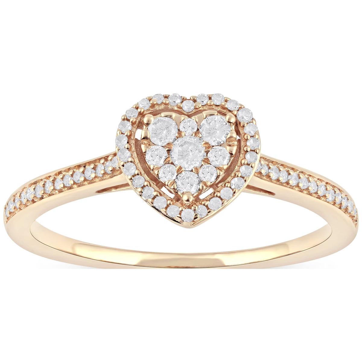 1/4ct TW Diamond 10K Yellow Gold Heart Shaped Cluster Halo Engagement Ring I532311