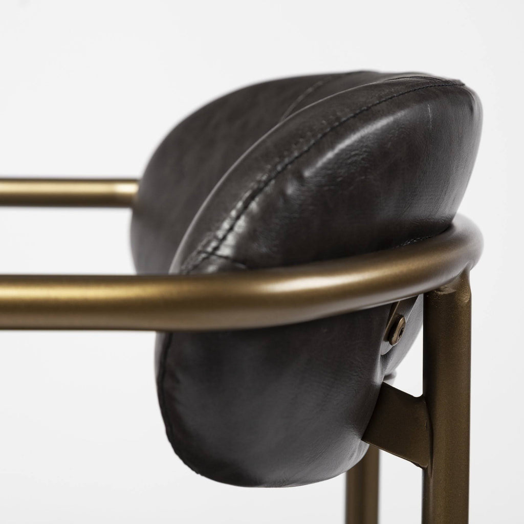Brown Faux Leather Seat Gold Metal Bar Stool K494665