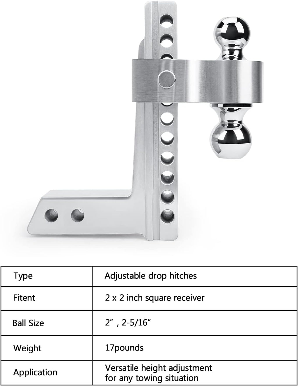 Adjustable Trailer Hitch Ball Mount, 2-Inch Receiver, 6-Inch Drop, 6-Inch Rise, Dual Towing Balls with Double Pin Key Locks Y359232