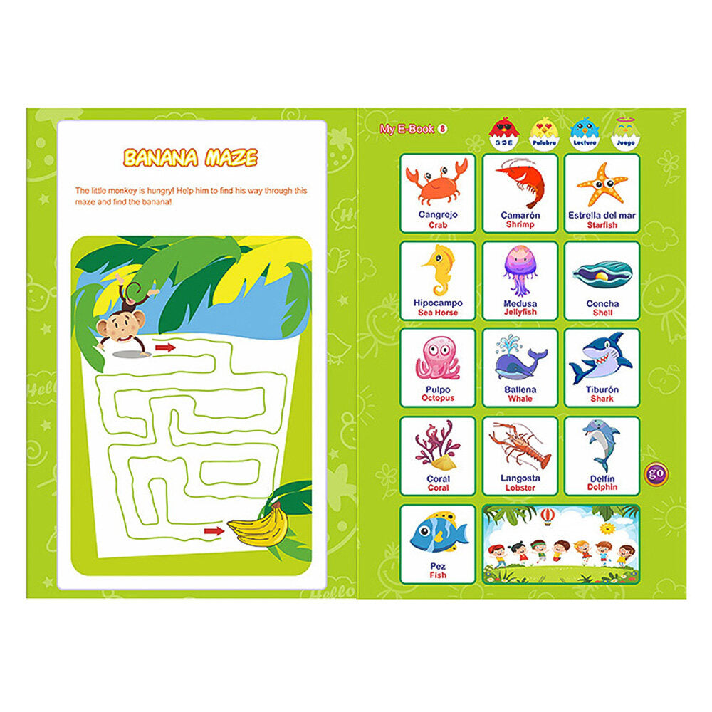 2-in-1 Spanish English Sound Board Book Interactive Talking Book Early Educational Reading Toy U1641