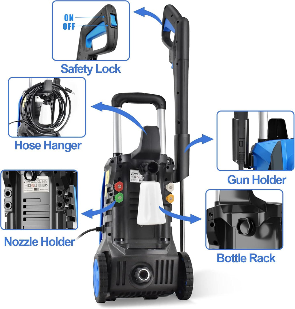 3500 PSI 2.6 GPM Electric Pressure Washer with Adjustable Spray Nozzle Foam Cannon and Hose Reel R1152