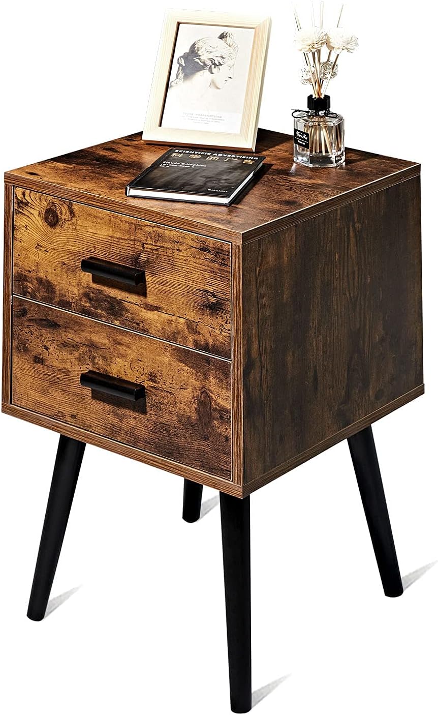 Rustic Brown Wooden Night Stand with 2 Drawers O737
