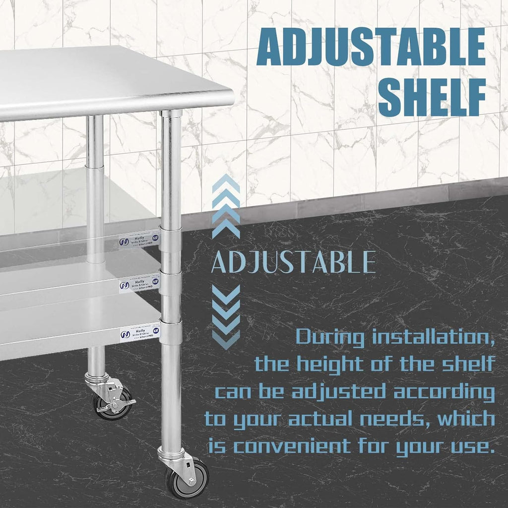Stainless Steel Table 24 x 36 Inches with Caster Wheels and Undershelf V4870