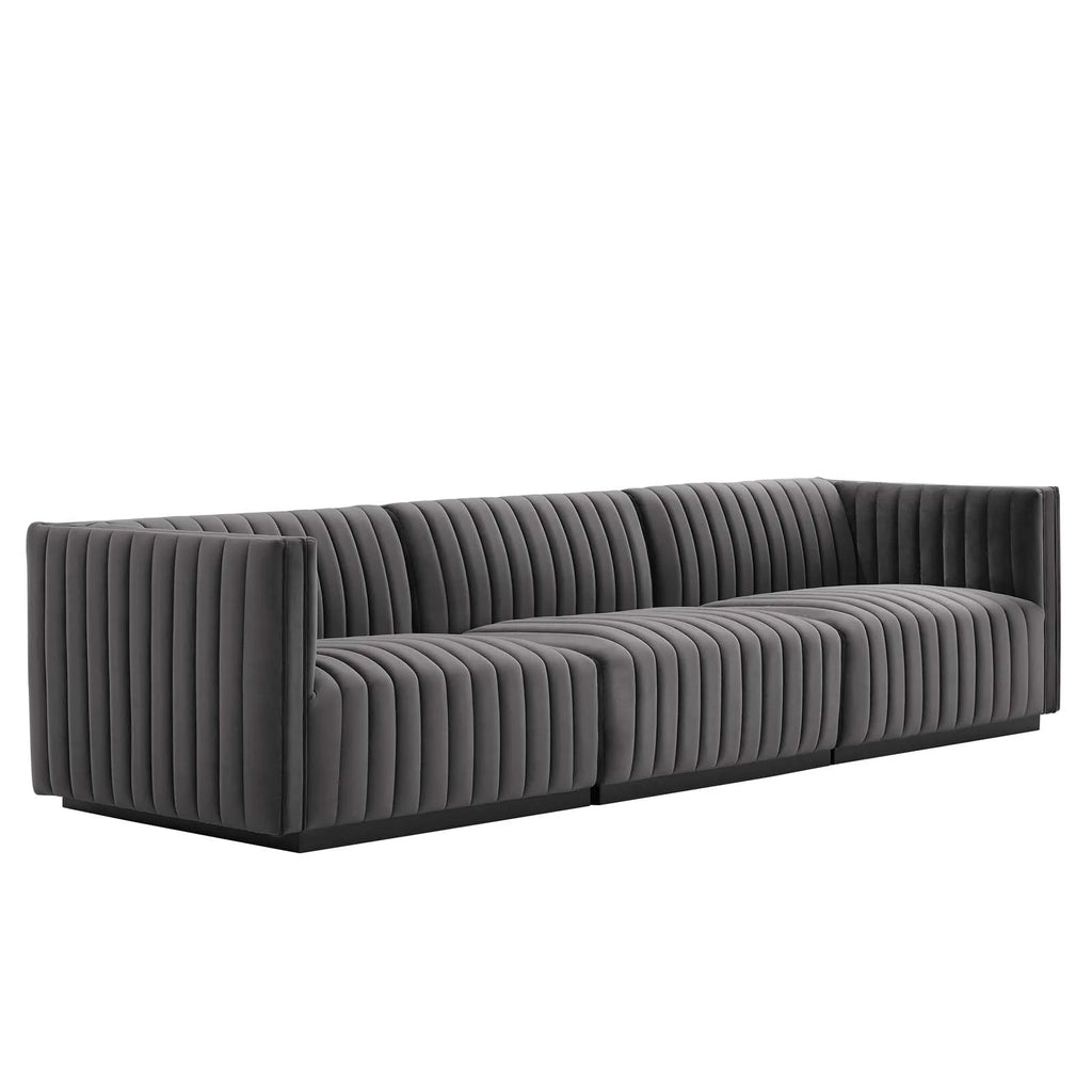 Black Gray Performance Velvet Sofa V4118