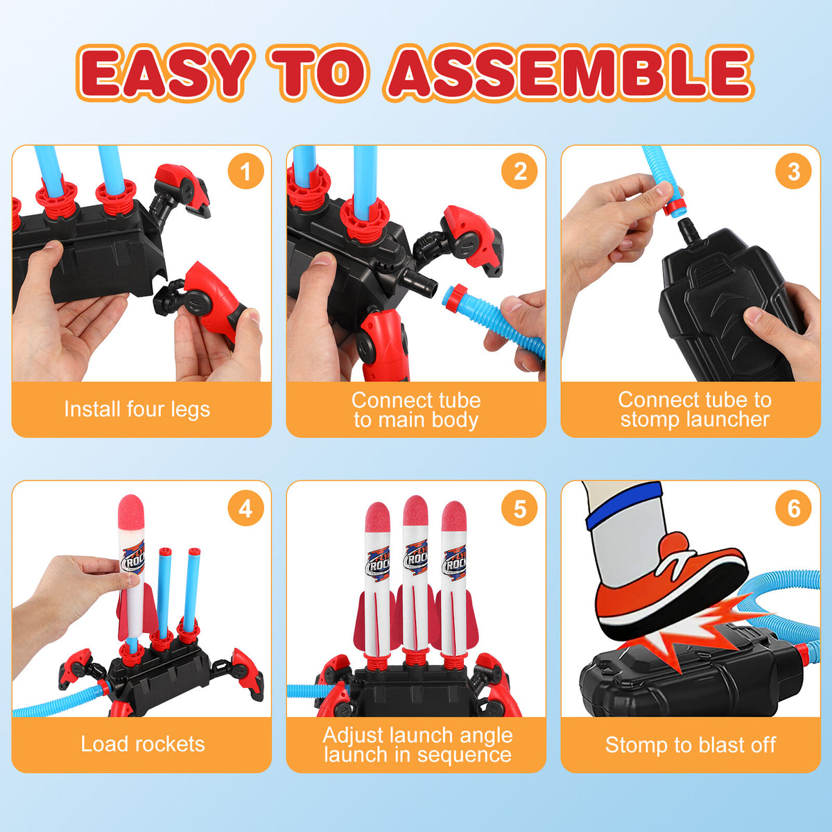 1 Set Outdoor Stomp Launch Foam Rockets Toy K48603
