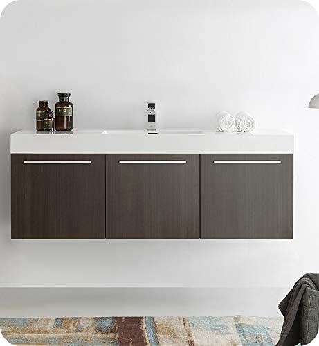 Gray Oak Wall Hung Single Sink Bathroom Cabinet Q9509