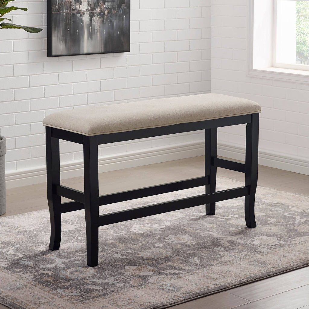Counter Height Dining Bench Brown Cherry Dark Grey Fabric H69978