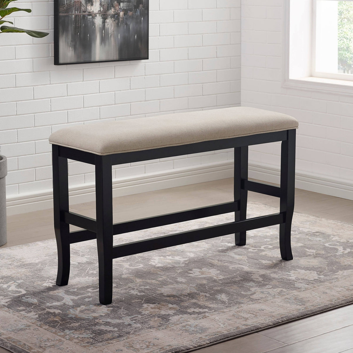 Counter Height Dining Bench Brown Cherry Dark Grey Fabric H69978