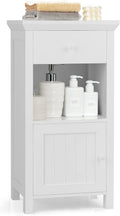 White Freestanding Wooden Bathroom Floor Cabinet, 1 Drawer & 1 Cabinet & 1 Open Shelf, Pack of 2 J531
