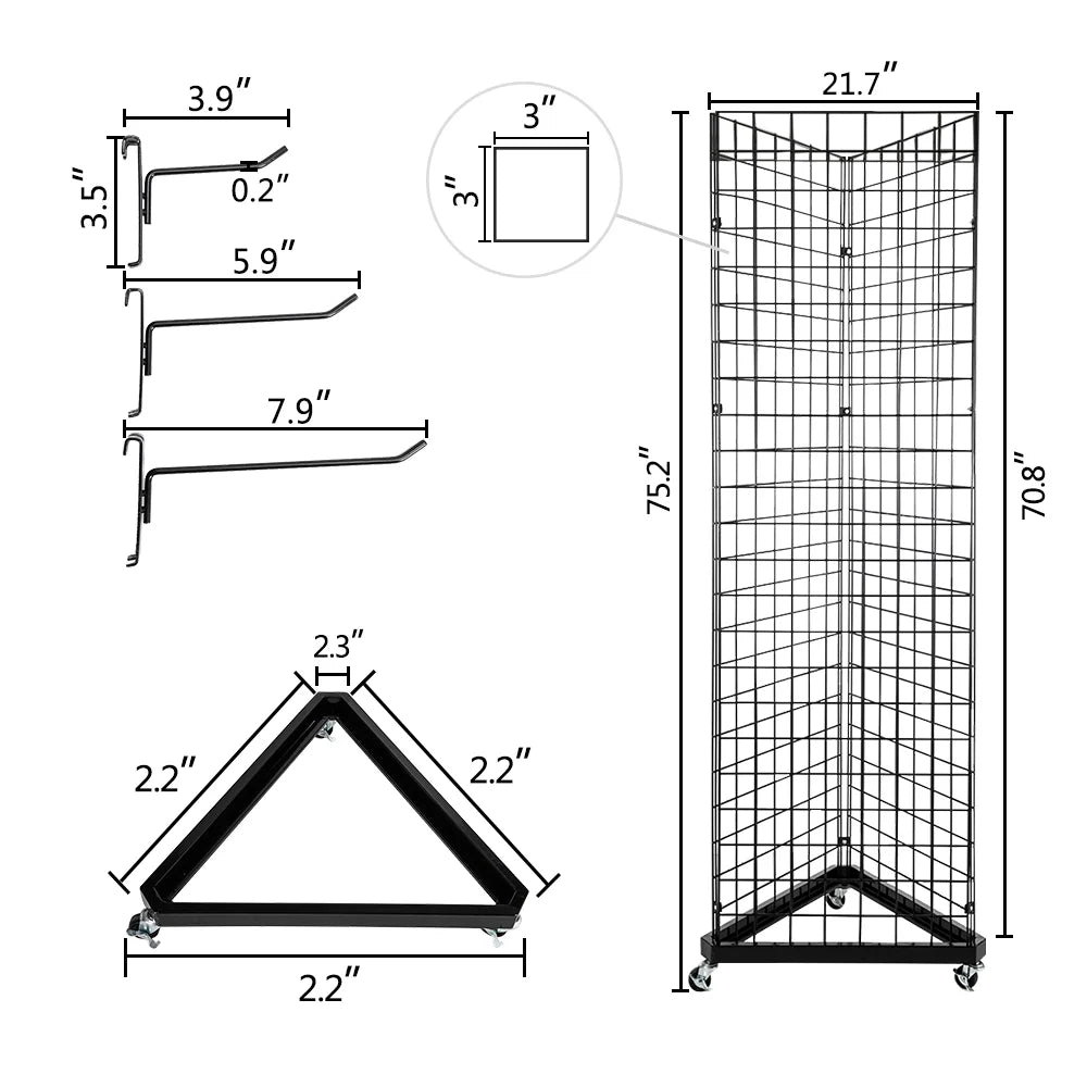 Triangle Wire Grid Panel Tower with Base and Casters X782188