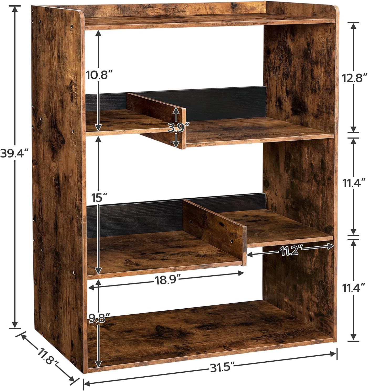 Rustic Brown Wooden Bookcase with Open Shelves W7638