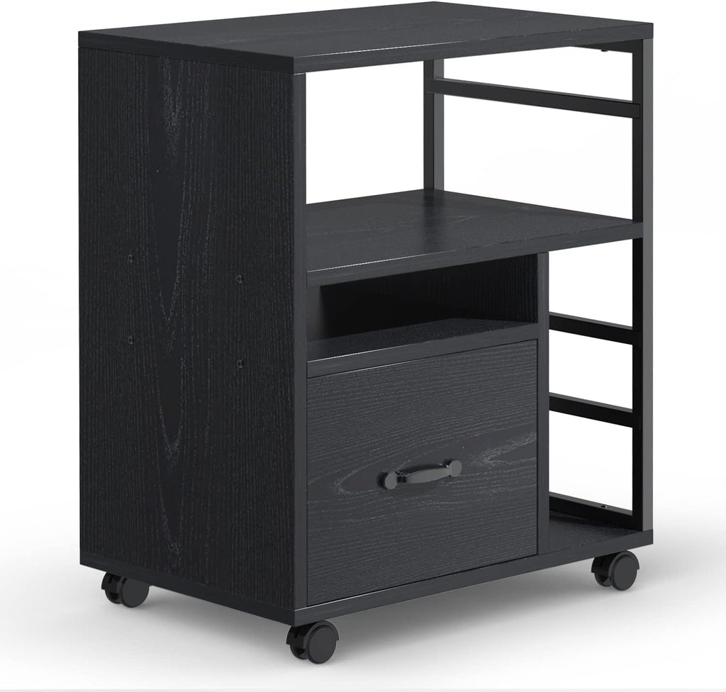 Black Mobile File Cabinet with Drawer T8546