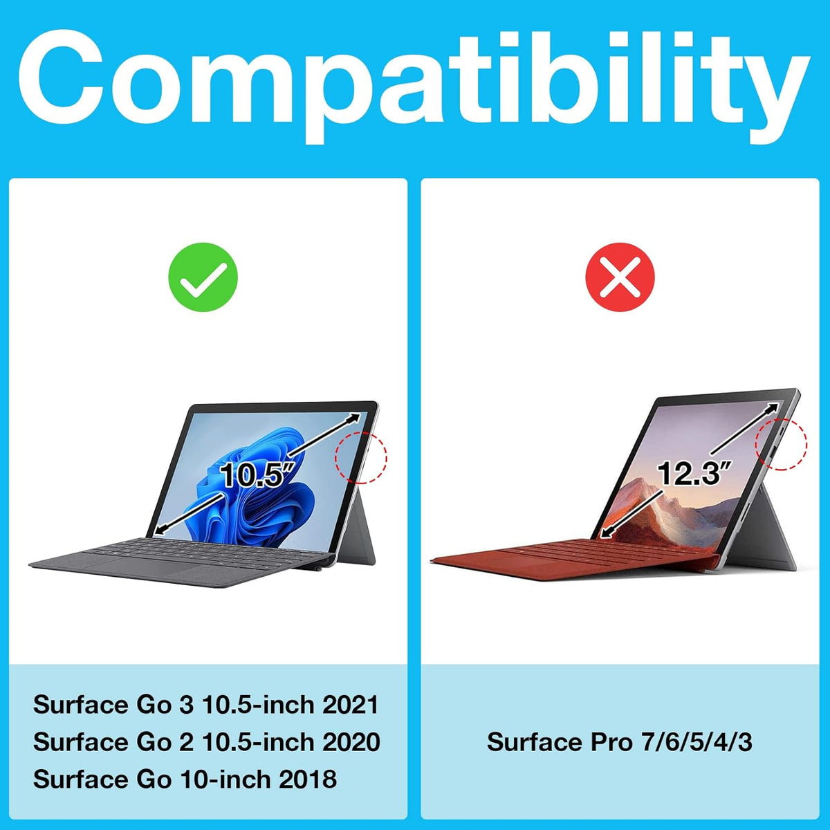 Slim PU Leather Keyboard Case for Surface Go 3 with Detachable Wireless Keyboard V822282
