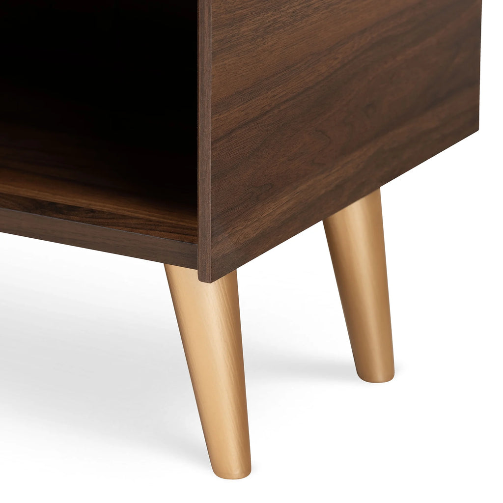 Walnut Brown and Gold Finished Wood 2-Door Shoe Storage Cabinet T131455
