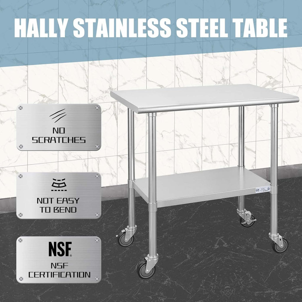 Stainless Steel Table 24 x 36 Inches with Caster Wheels and Undershelf V4870