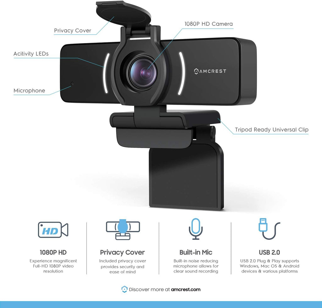 1080P Webcam with Microphone & Privacy Cover, USB Camera, Wide Angle Lens R752