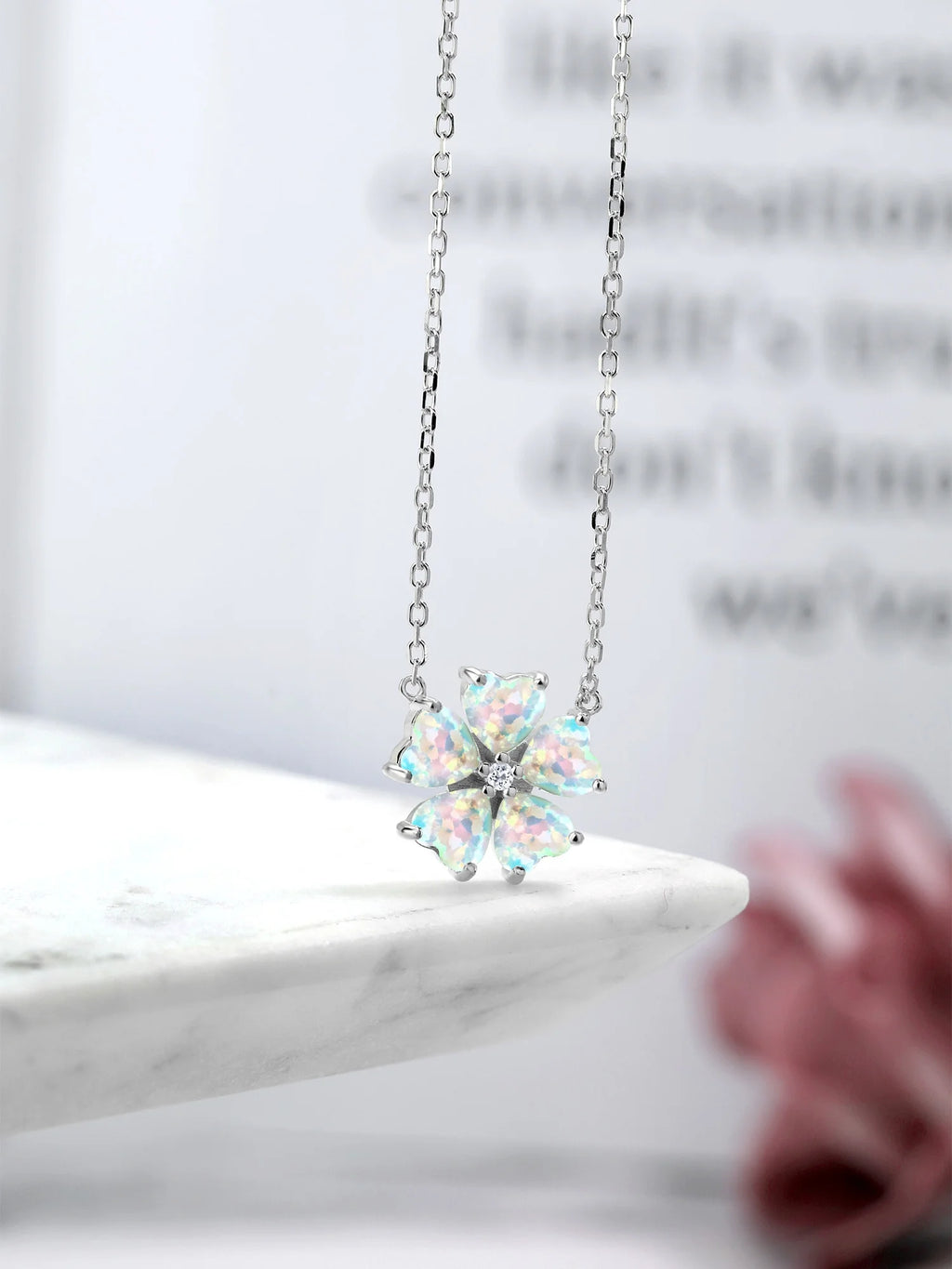 925 Sterling Silver White Opal and White Topaz Pendant Necklace with 18 inch Chain J57185