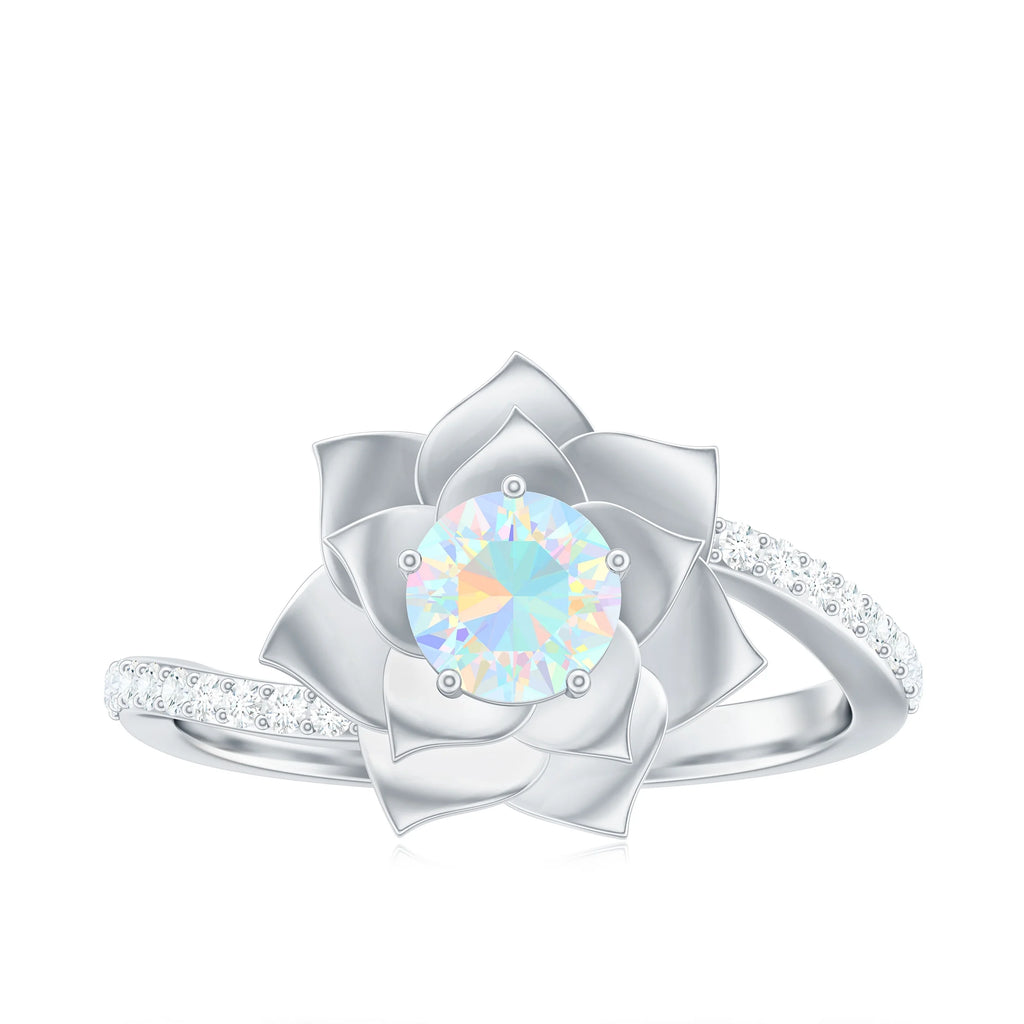 Ethiopian Opal Bypass Flower Engagement Ring with Diamond, 925 Sterling Silver L998251