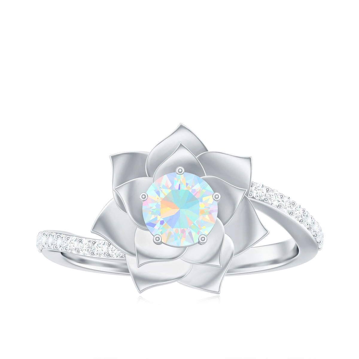 Ethiopian Opal Bypass Flower Engagement Ring with Diamond, 925 Sterling Silver L998251