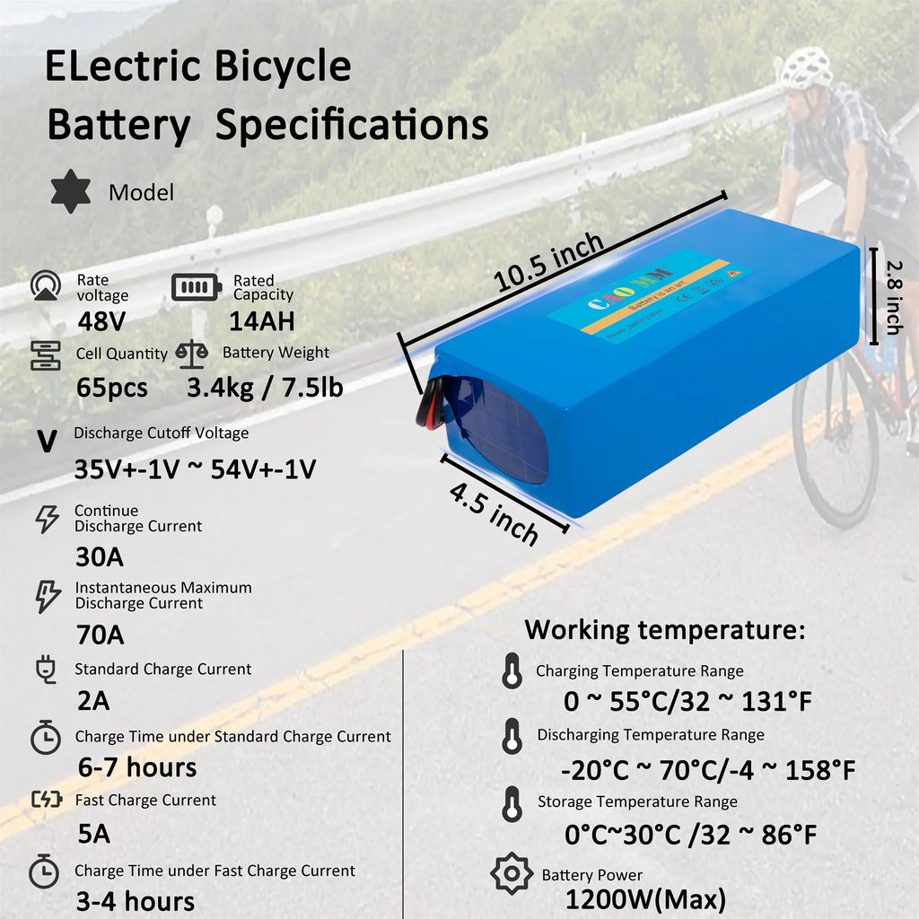 48V 14Ah Lithium Battery T-Plug 30A BMS for 1000W Electric Bike Q925