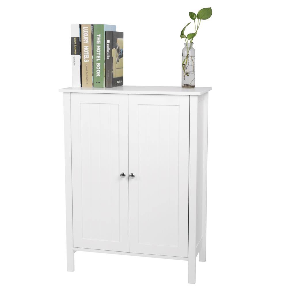 White Free Standing Bathroom Floor Cabinet with Double Doors and Adjustable Shelf K9949