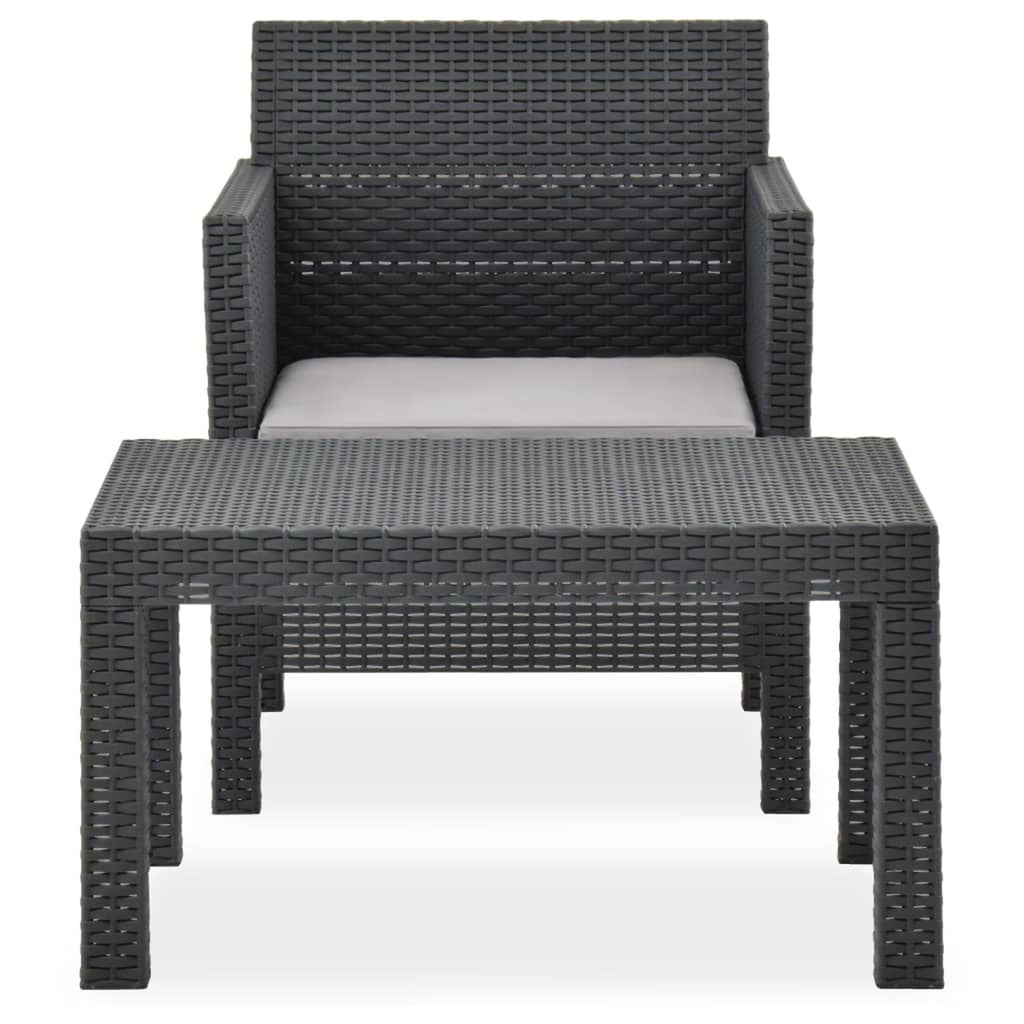 2 Piece Patio Lounge Set with Cushions Sofa Chair Coffee Table PP Rattan Anthracite Outdoor Sectional Sofa Set J95171